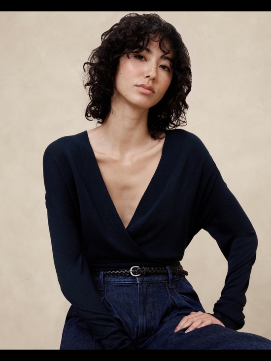Banana Republic Sweaters - Banana Republic Navy Rayon Wrap Style Sweater Women's Small